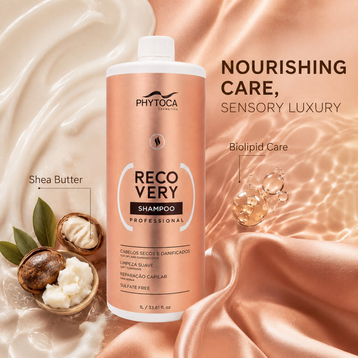 Champú reparador profesional Phytoca USA Recovery de 1 litro para cabello seco y dañado con manteca de karité.