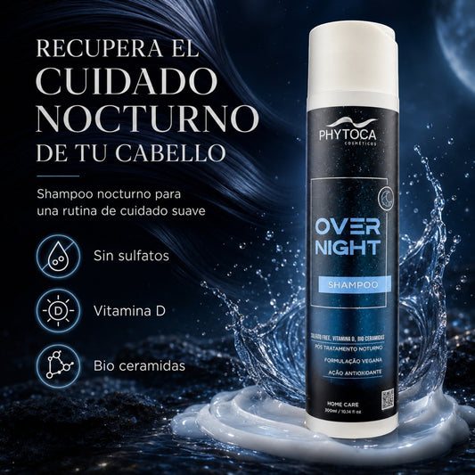 Shampoo Phytoca USA Overnight sin sulfatos para cabello seco con vitamina D y bio ceramidas en envase cilíndrico