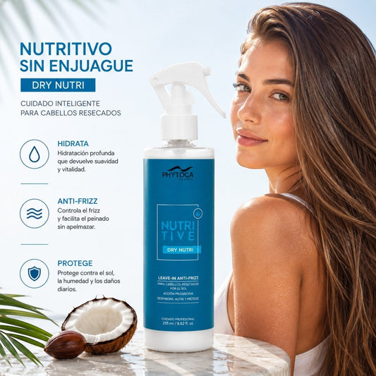 Spray leave-in Phytoca USA Nutritive Dry Nutri para hidratar, proteger del calor y controlar el frizz en el cabello