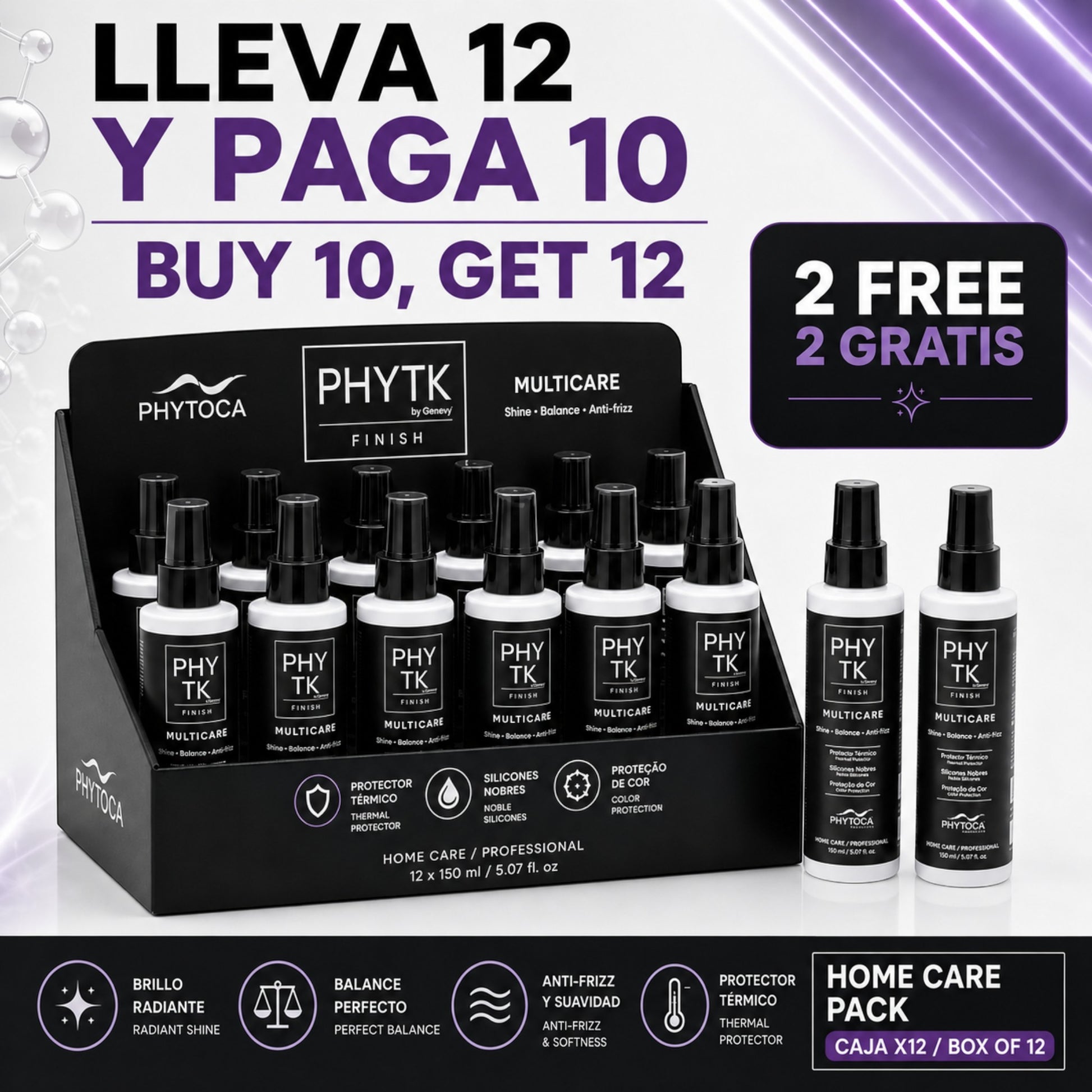 Pack de 12 sprays protectores térmicos Phytoca USA Multicare para el cuidado profesional del cabello