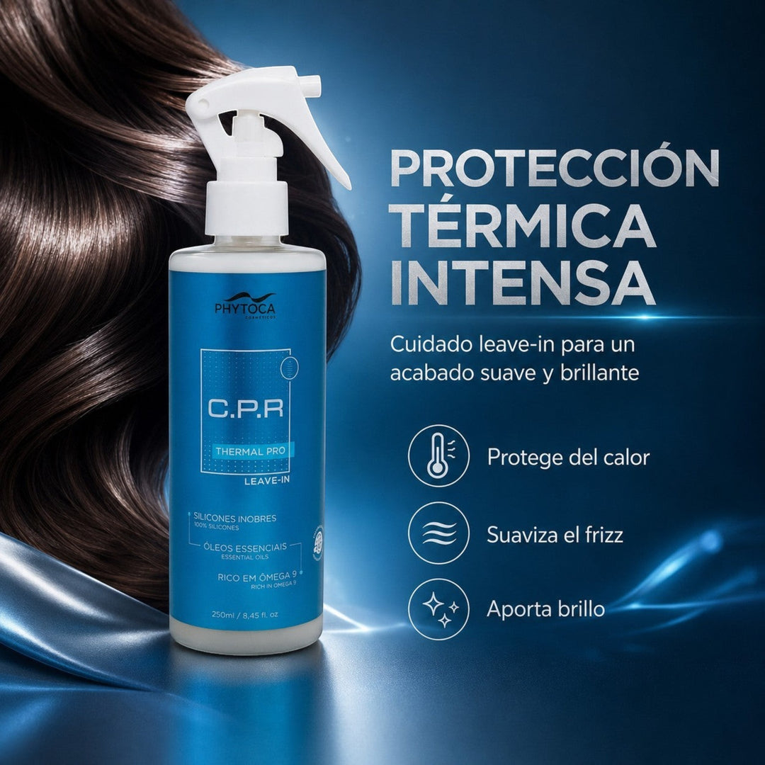 Spray protector térmico Phytoca USA C.P.R Thermal PRO para cabello, con siliconas y aceites esenciales para brillo.