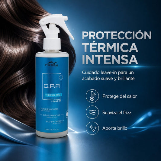 Spray protector térmico Phytoca USA C.P.R Thermal PRO para cabello, con siliconas y aceites esenciales para brillo.