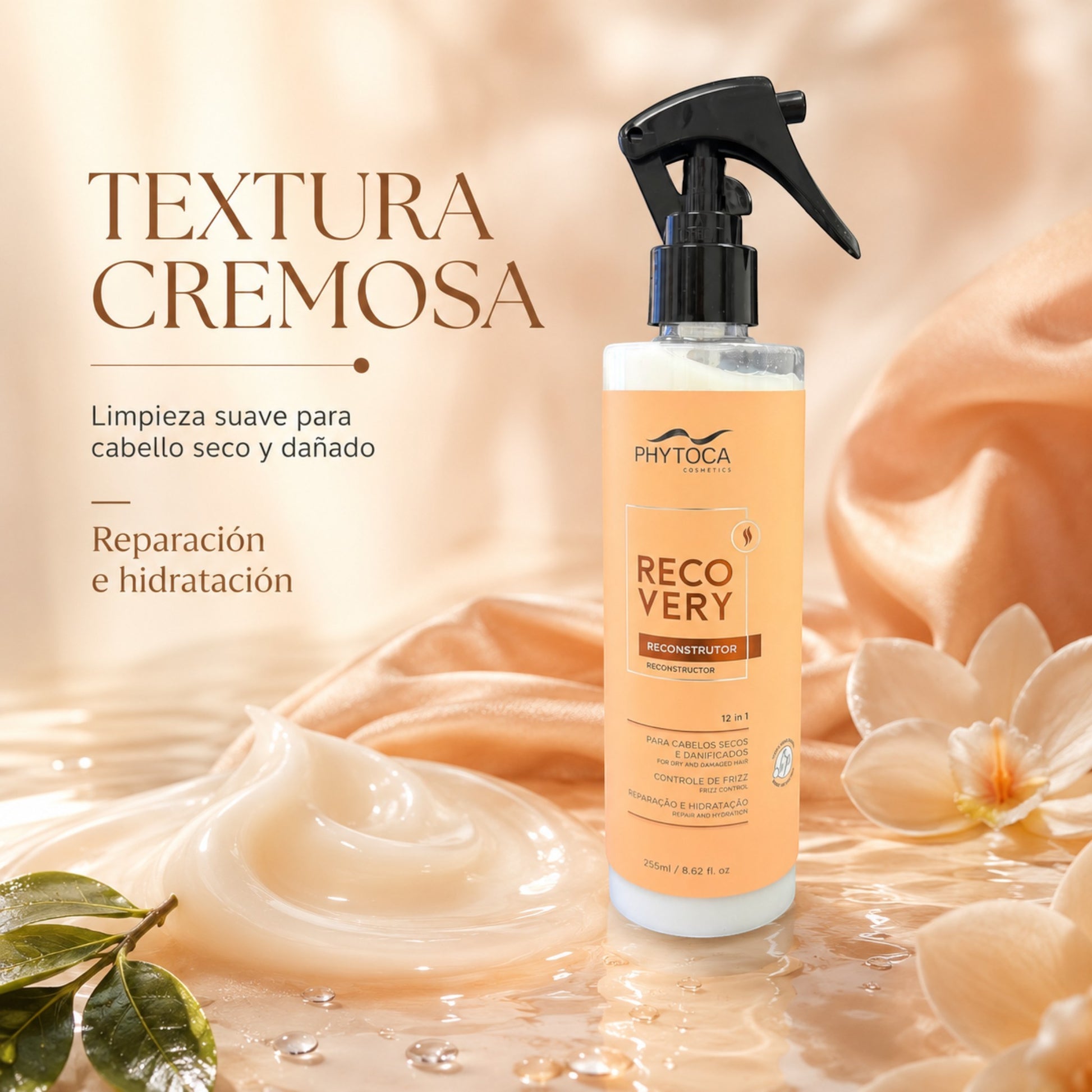 Spray reconstructor capilar Phytoca USA 12 en 1 para reparar e hidratar cabello seco y dañado con textura cremosa