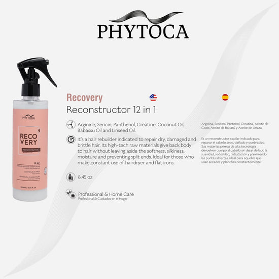 Spray reparador capilar Phytoca USA Recovery Reconstructor 12-en-1 para cabello seco y dañado en envase de 250ml