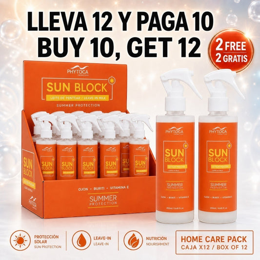 Pack de 12 unidades de Phytoca USA Sun Block Leave-In Milk, protector capilar con aceite de ojon y vitamina E.