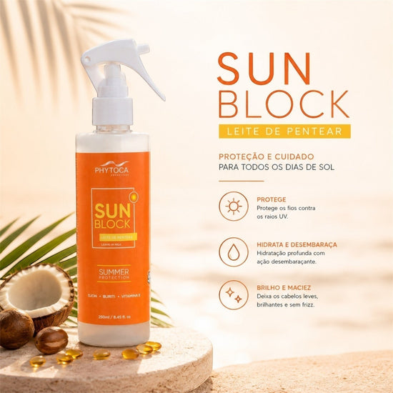 Spray Phytoca USA Sun Block Leave-In Milk con aceite de ojon y vitamina E para proteger el cabello del sol y cloro