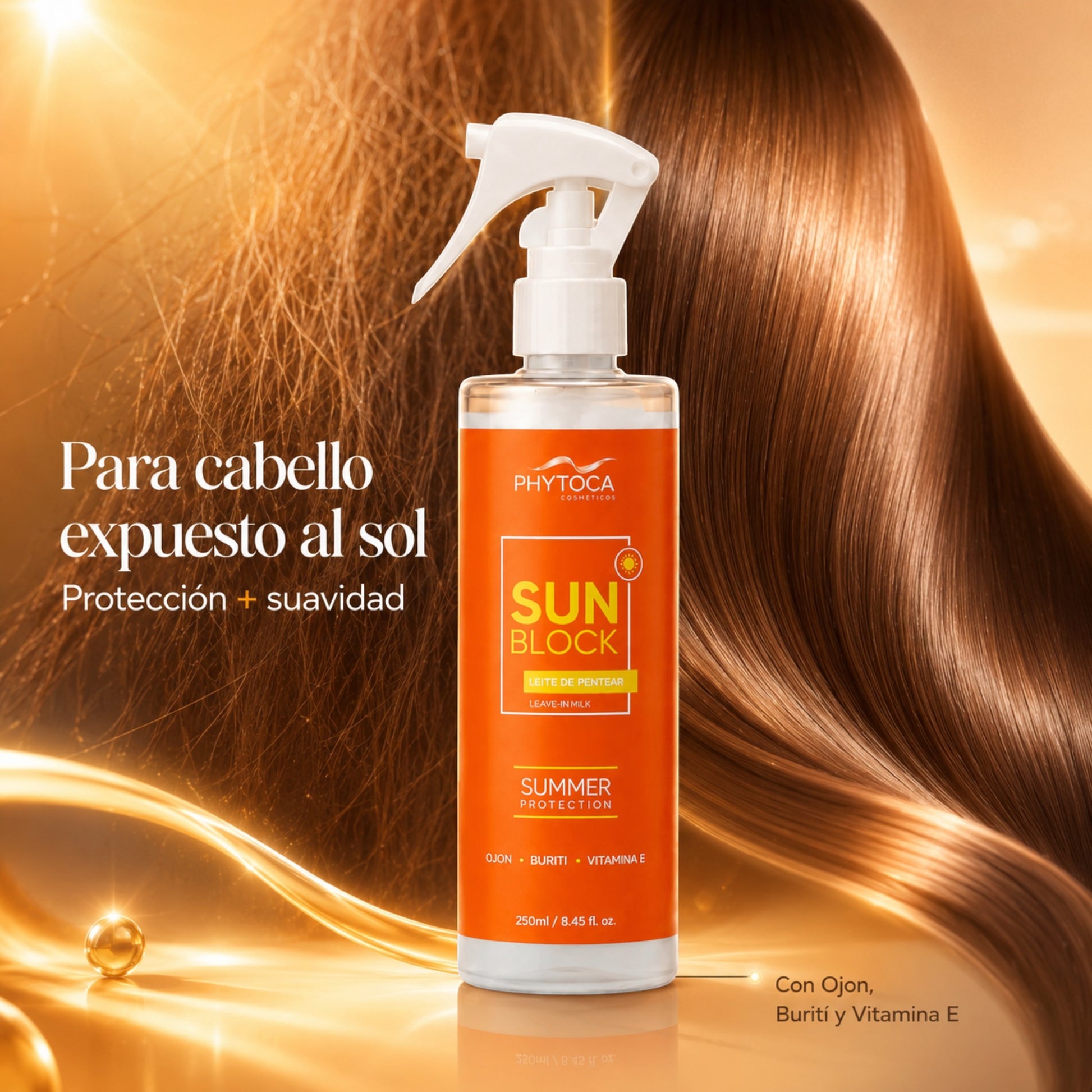 Leche capilar protectora Phytoca USA Sun Block con aceite de Ojon y vitamina E para cabello expuesto al sol