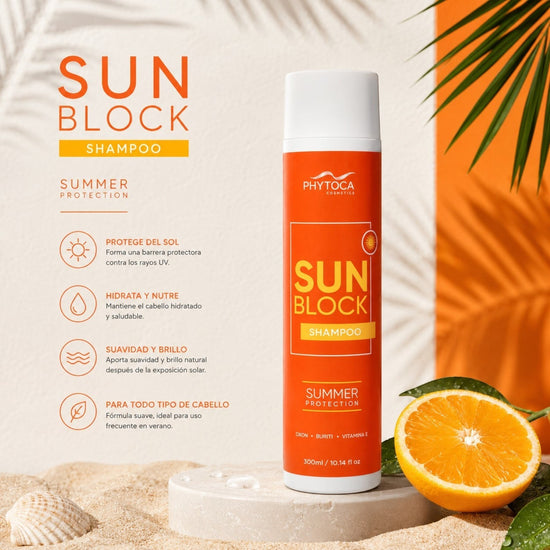 Champú Phytoca USA Sun Block con aceite de buriti y ojon para protección solar y reparación capilar tras el verano