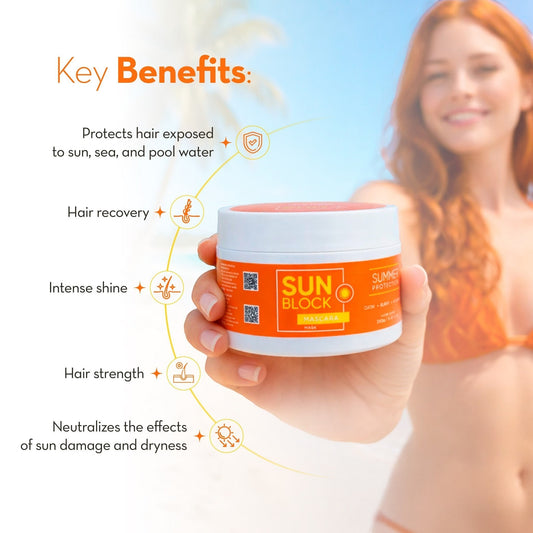 Mascarilla capilar Phytoca USA SunBlock en un tarro naranja, ideal para proteger el cabello del sol, mar y cloro.