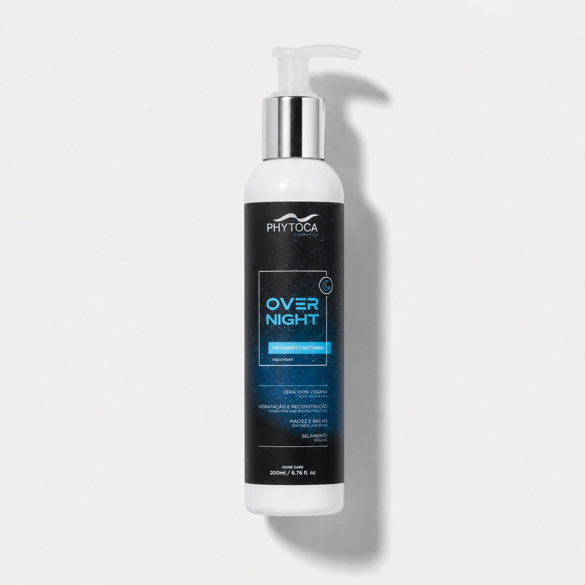 Tratamiento capilar nocturno Phytoca USA en envase de 200ml con fórmula vegana para hidratación, brillo y anti-frizz.