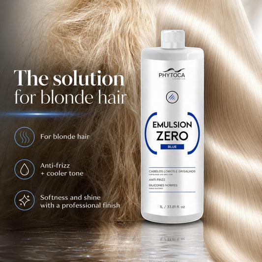 Tratamiento capilar profesional Phytoca USA Emulsion Zero Blue para cabellos rubios y canosos con efecto anti-frizz