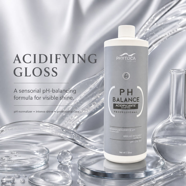 Tratamiento capilar Phytoca USA PH Balance en botella gris de 946 ml para sellar cutículas y dar brillo intenso.
